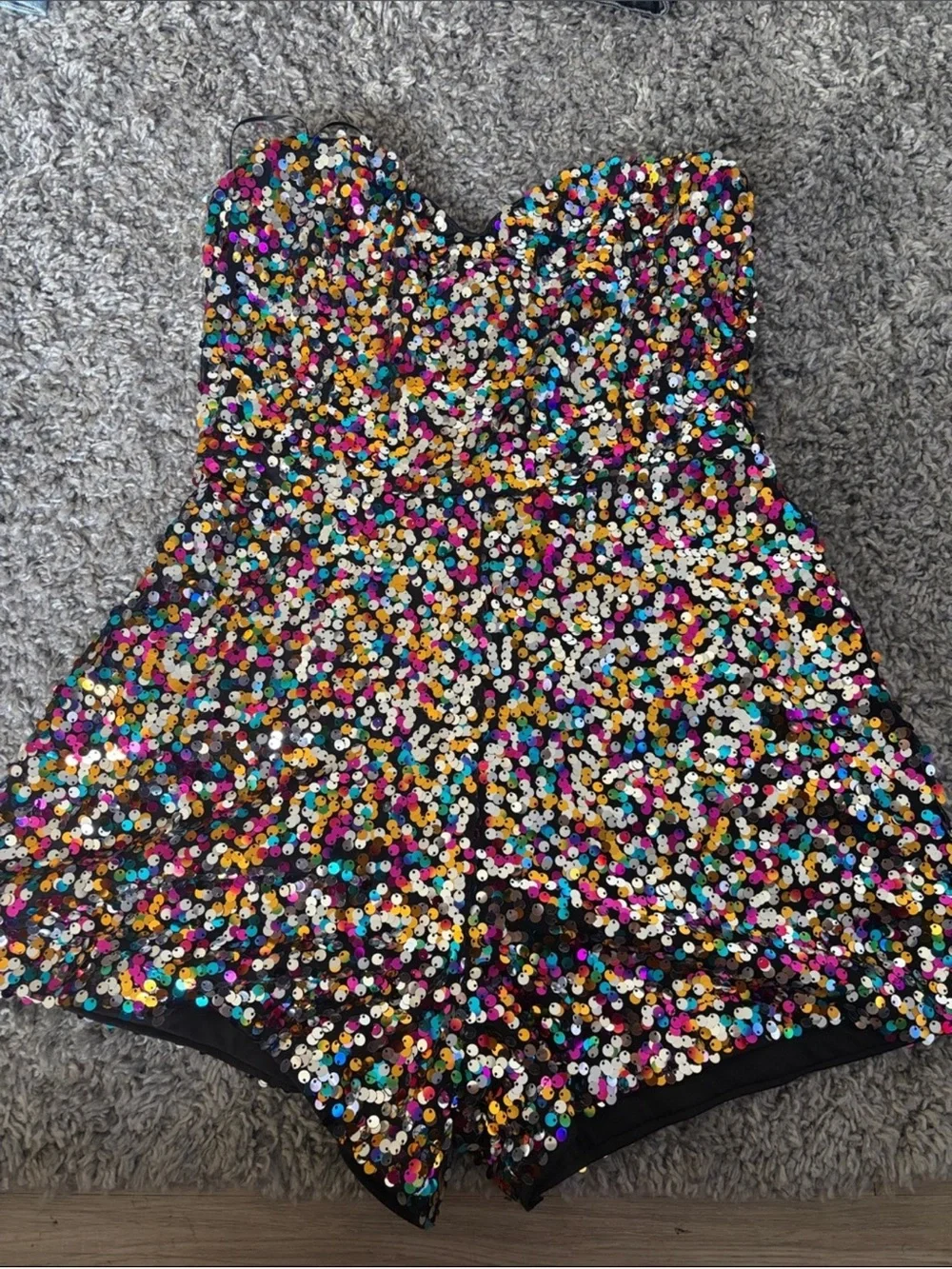 Flying Tomato Black Sequin-Trim Strapless Romper